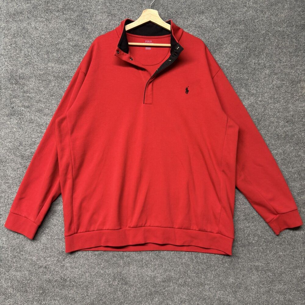 Polo Ralph Lauren Sweatshirt Mens 2XL Tall Red Fleece Snap Mock Neck Big & Tall